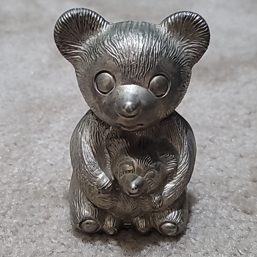 Vintage Silver Teddy Bear Piggy Bank - Picture 1 of 7